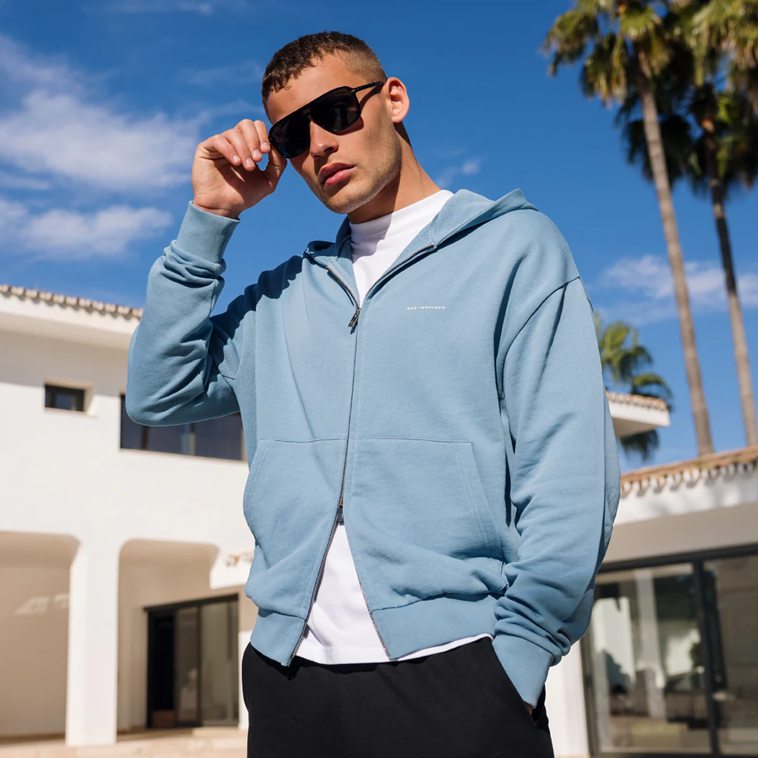 Diallo Zip Hoodie - Dusky Blue - Image 9