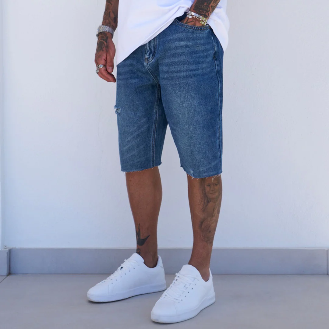 Garnacho Jean Shorts - Mid Blue - Image 3