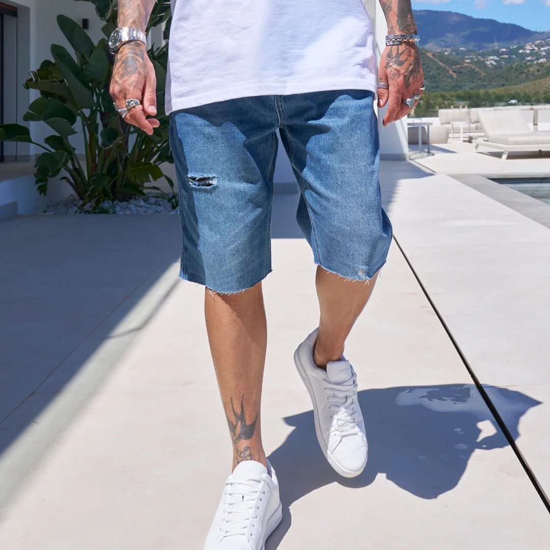 Garnacho Jean Shorts - Mid Blue - Image 5