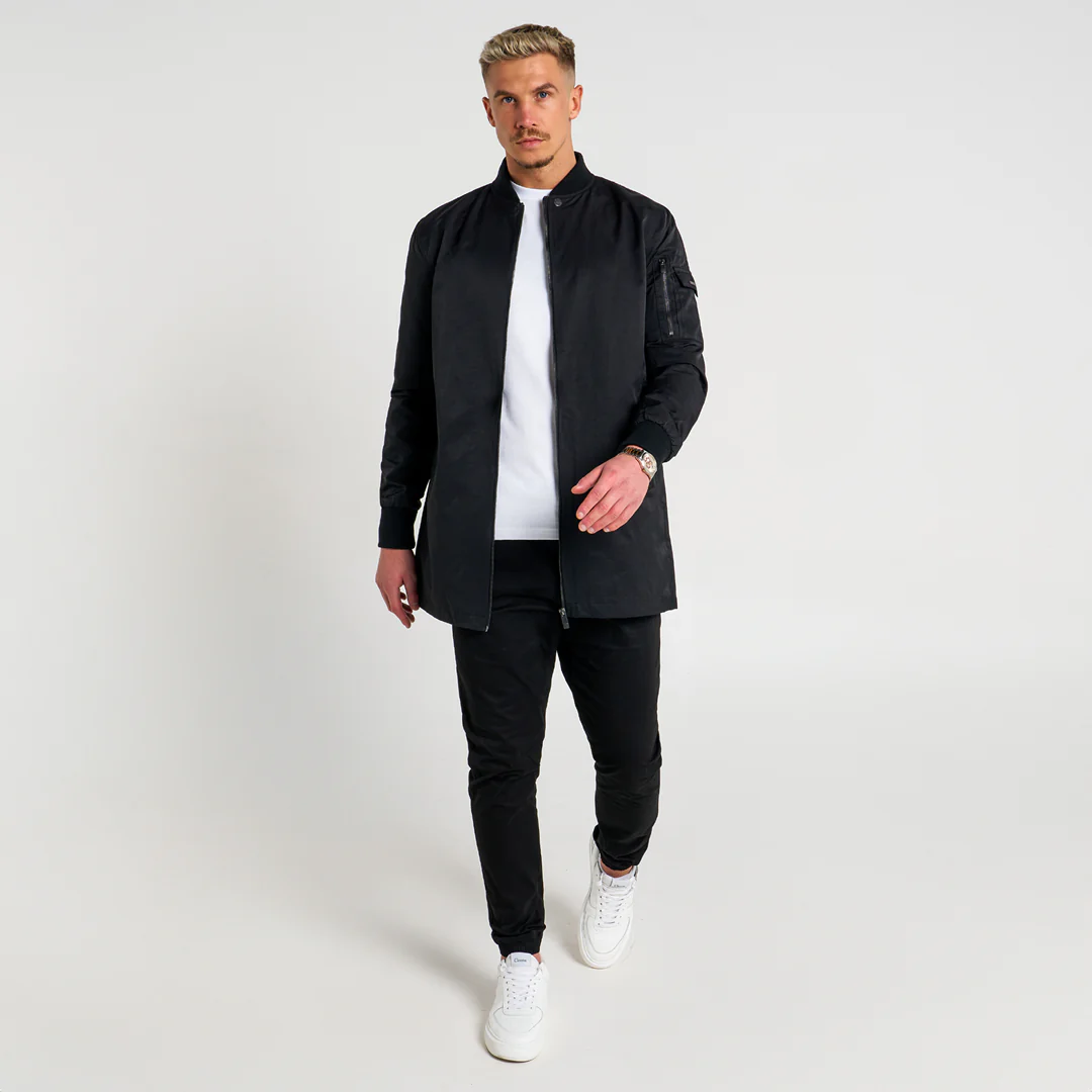 Neves Longline Bomber Jacket - Black - Image 2