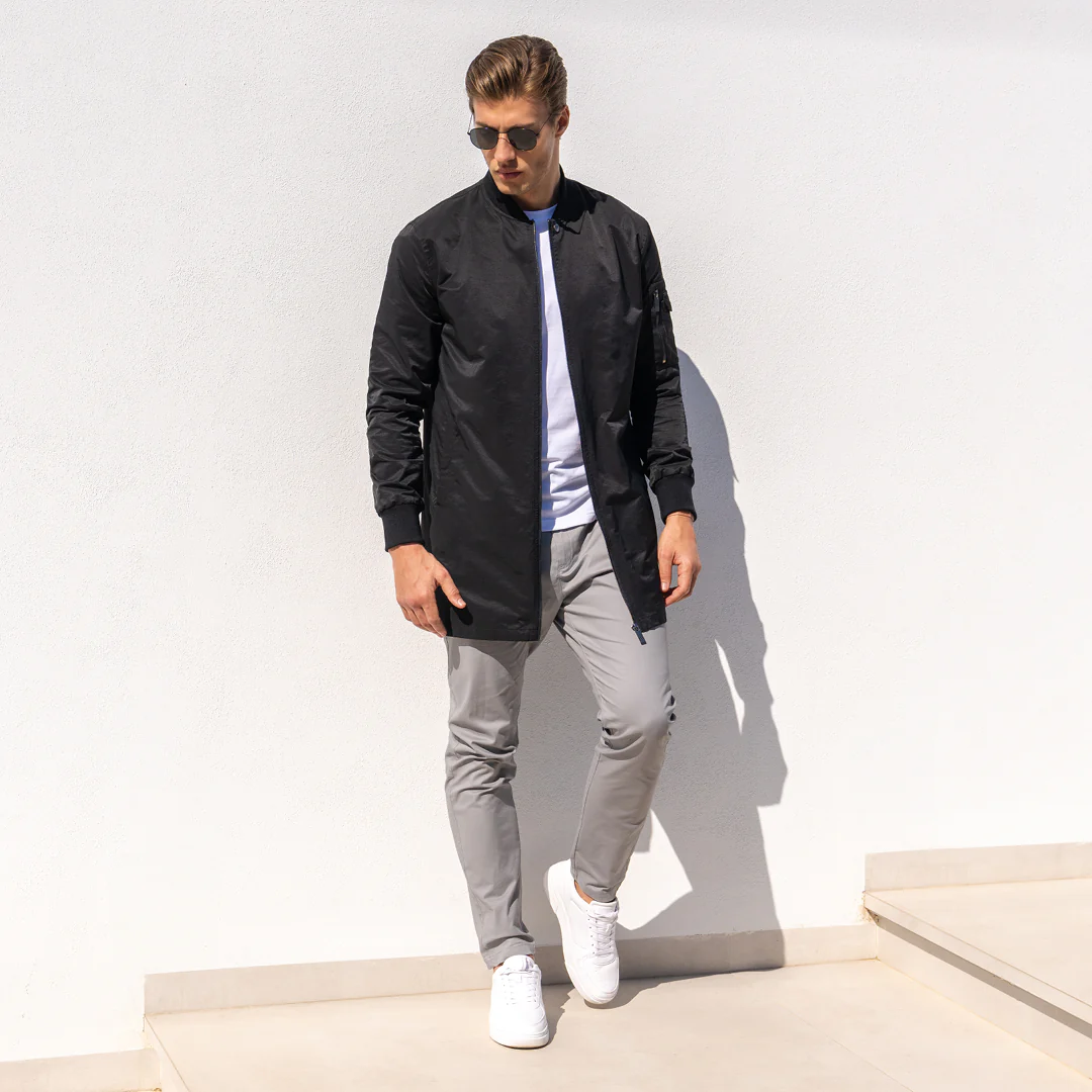 Neves Longline Bomber Jacket - Black - Image 5