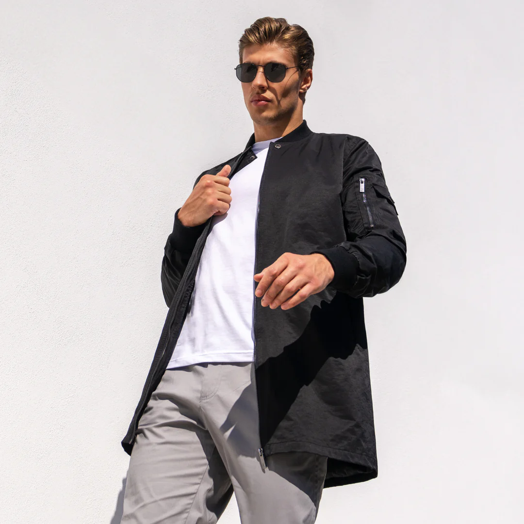 Neves Longline Bomber Jacket - Black - Image 6