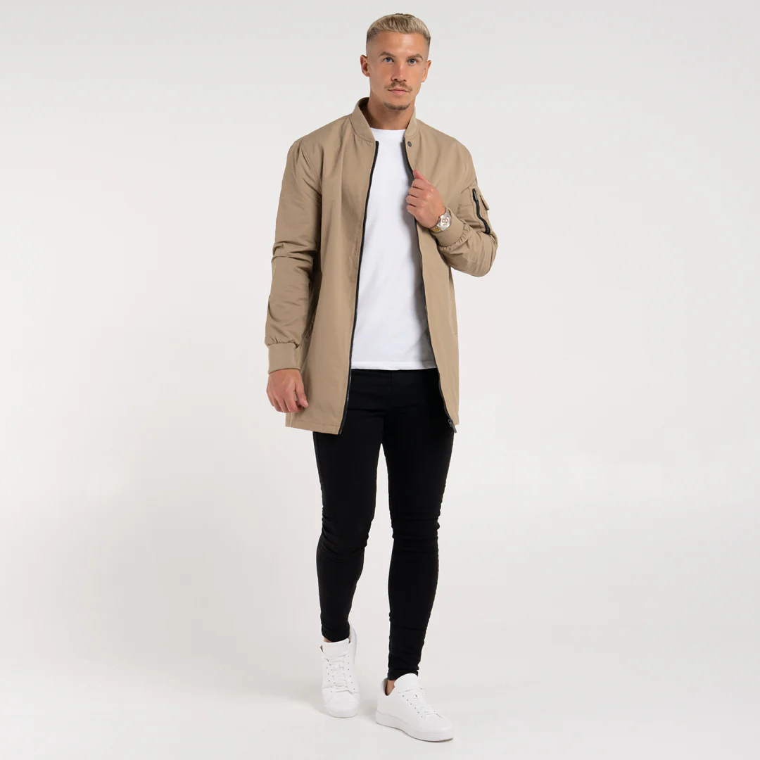 Neves Longline Bomber Jacket - Sand - Image 2