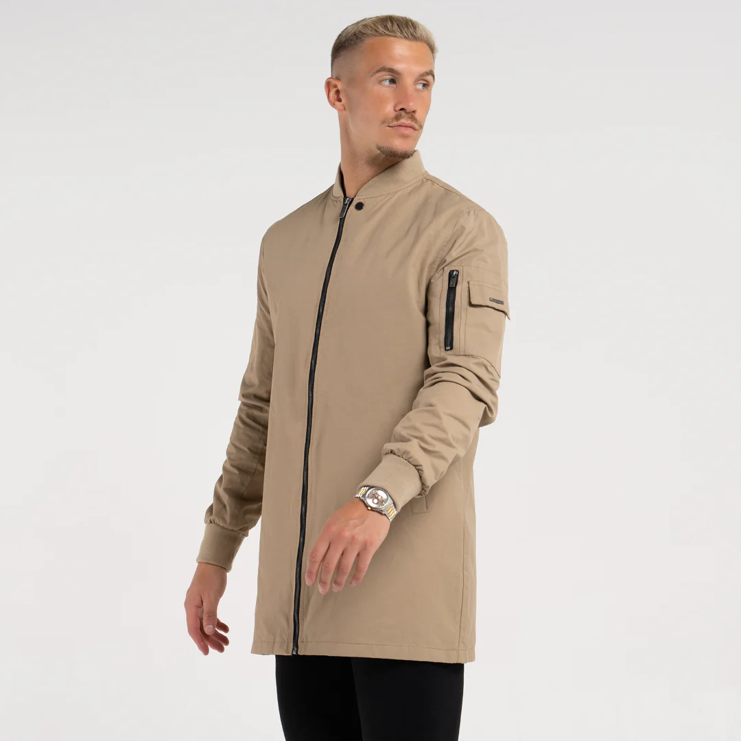 Neves Longline Bomber Jacket - Sand - Image 3