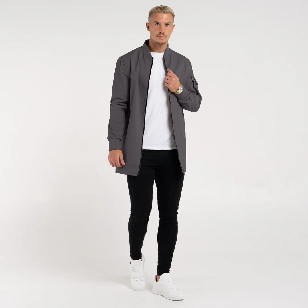 Neves Longline Bomber Jacket - Zinc - Image 2