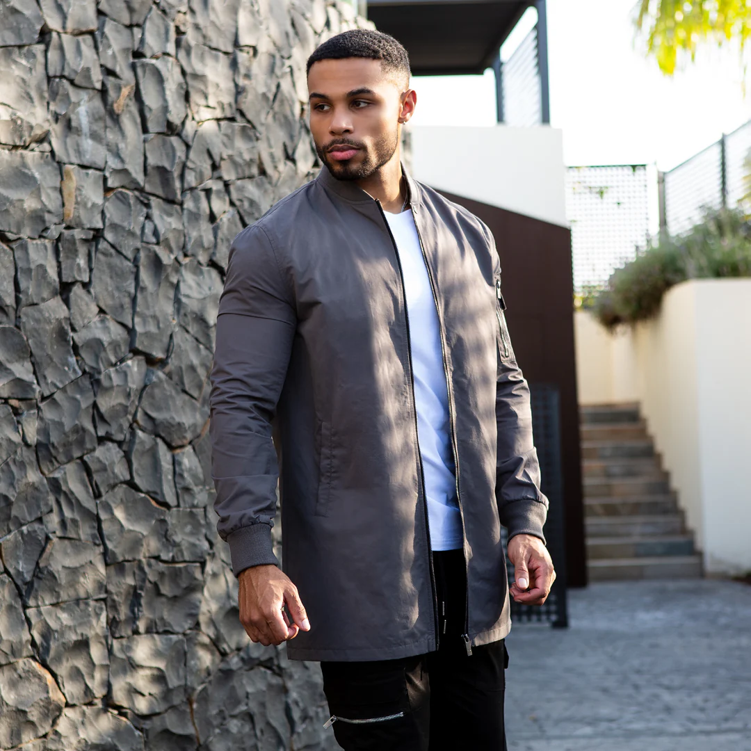 Neves Longline Bomber Jacket - Zinc - Image 6