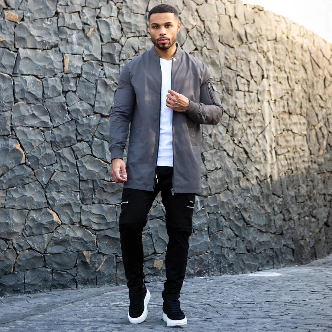 Neves Longline Bomber Jacket - Zinc - Image 7
